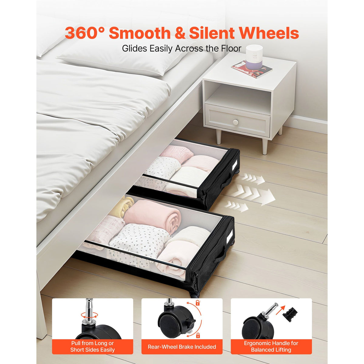 Under Bed Storage with Wheels, 30.3 x 18.5 x 6.8 inch, Underbed Containers with Clear Lid, Underbed Shoe Organizer, Rolling Under the Bed Storage Bins for Clothes Shoes Blankets Bedroom, 2 Pack