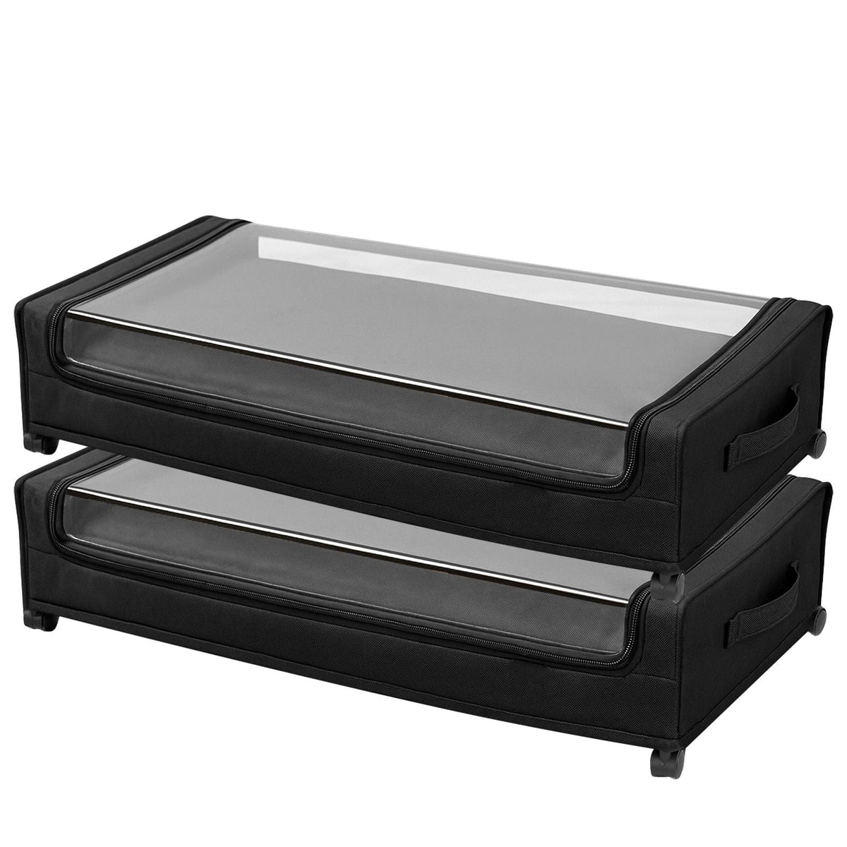 Under Bed Storage with Wheels, 30.3 x 18.5 x 6.8 inch, Underbed Containers with Clear Lid, Underbed Shoe Organizer, Rolling Under the Bed Storage Bins for Clothes Shoes Blankets Bedroom, 2 Pack