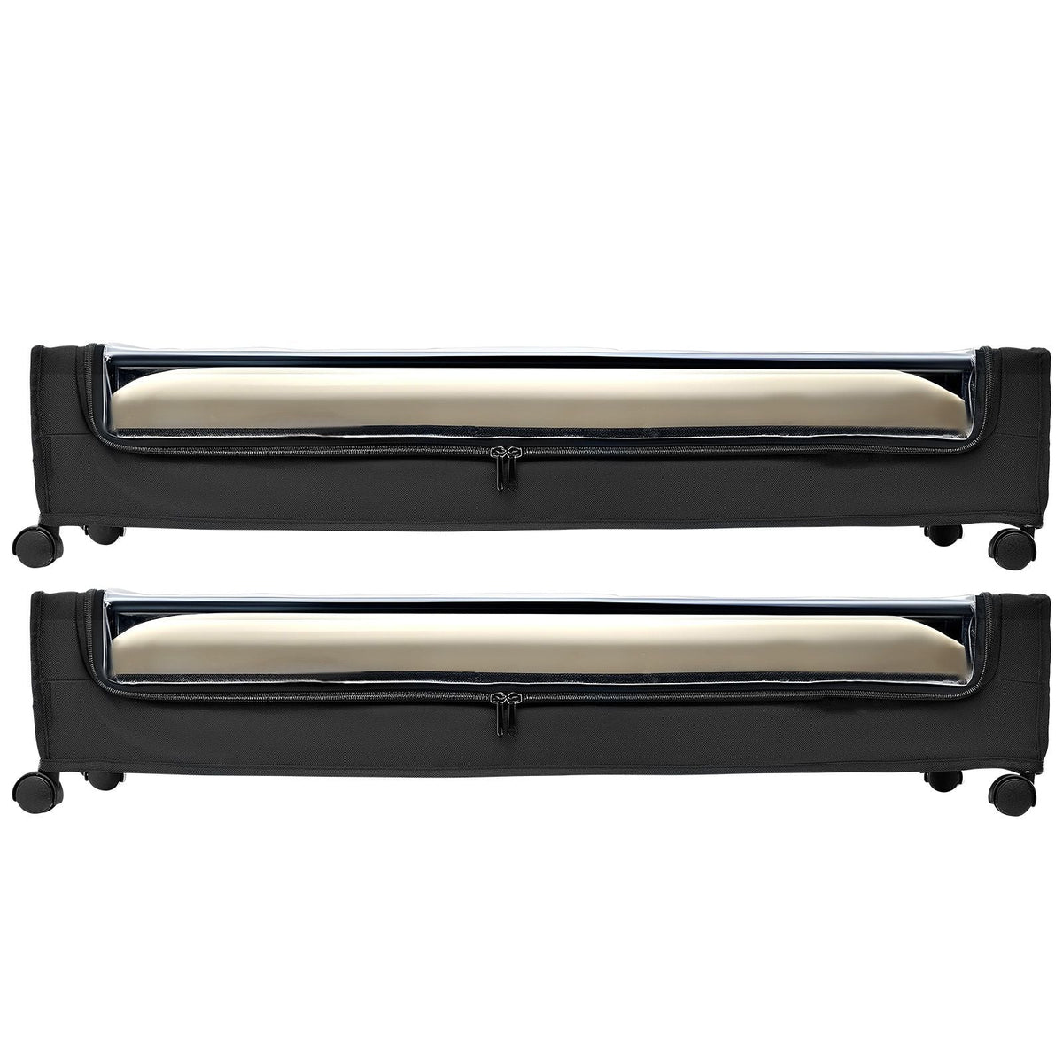 Under Bed Storage with Wheels, 30.3 x 18.5 x 6.8 inch, Underbed Containers with Clear Lid, Underbed Shoe Organizer, Rolling Under the Bed Storage Bins for Clothes Shoes Blankets Bedroom, 2 Pack