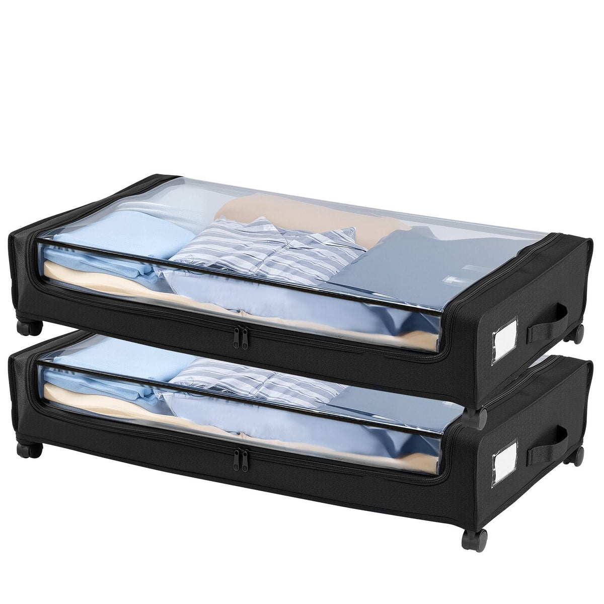 Under Bed Storage with Wheels, 30.3 x 18.5 x 6.8 inch, Underbed Containers with Clear Lid, Underbed Shoe Organizer, Rolling Under the Bed Storage Bins for Clothes Shoes Blankets Bedroom, 2 Pack