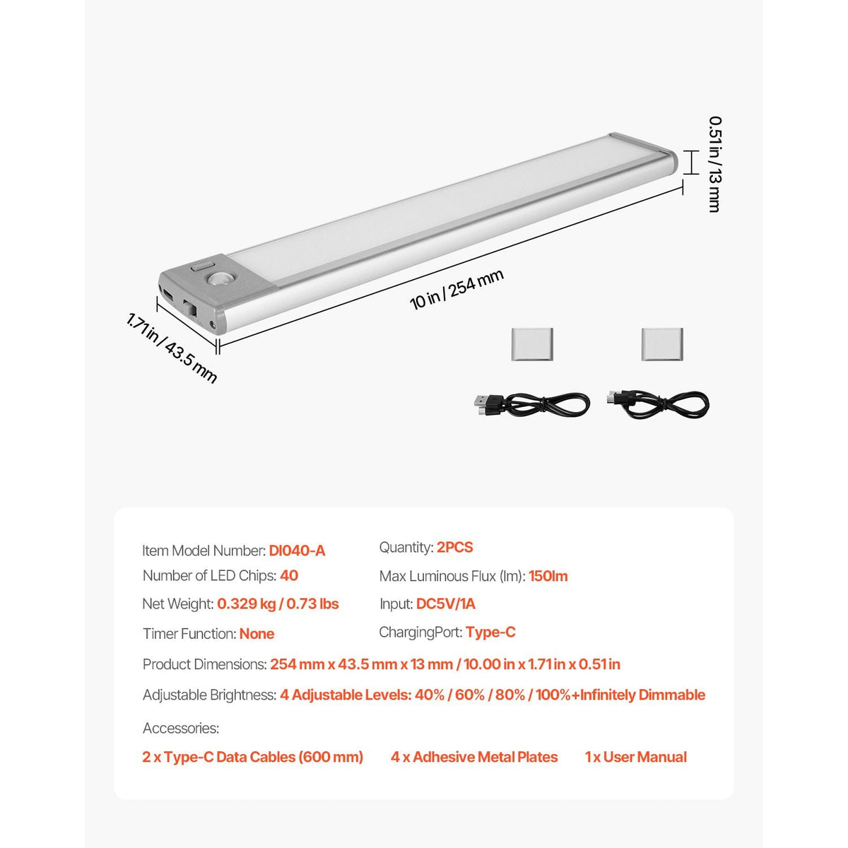 Under Cabinet Lighting, 2 PCS, 40 LED Motion Sensor Lights, Rechargeable Battery Operated Closet Lights with Remote Control, Wireless Under Counter Light for Cabinets, Bookshelf, Stair, Hallway