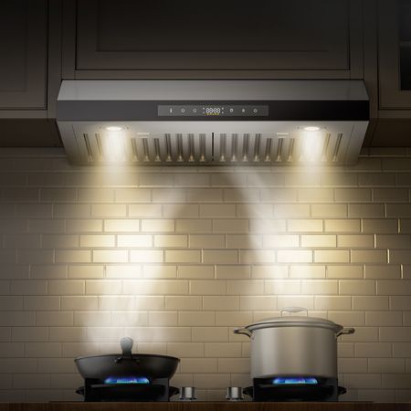 Under Cabinet Range Hood, 30 Inch Kitchen Vent Hood, 900CFM Dual Motors Stainless Steel Stove Hood, with Gesture & Touch Control, LED Light, and 4-Speed Exhaust Fan