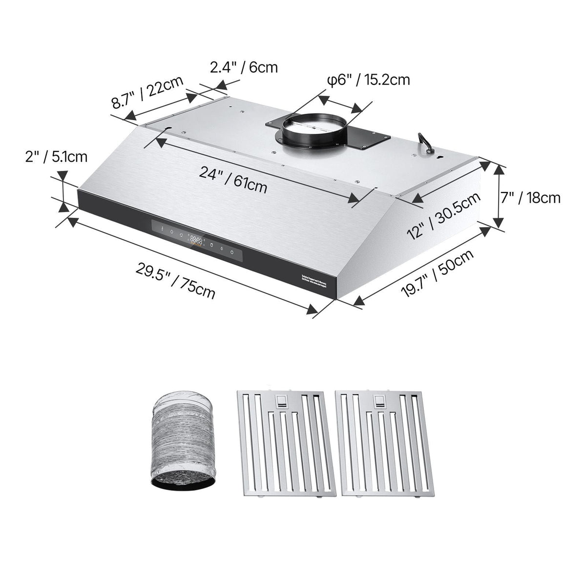 Under Cabinet Range Hood, 30 Inch Kitchen Vent Hood, 900CFM Dual Motors Stainless Steel Stove Hood, with Gesture & Touch Control, LED Light, and 4-Speed Exhaust Fan