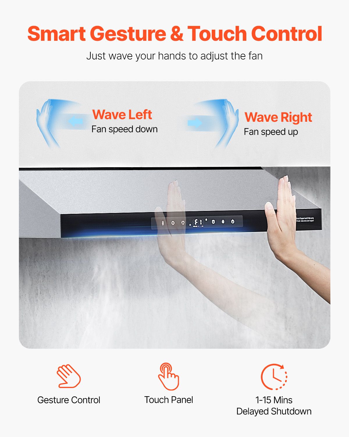 Under Cabinet Range Hood, 36 Inch Kitchen Vent Hood, 900CFM Dual Motors Stainless Steel Stove Hood, with Gesture & Touch Control, LED Light, and 4-Speed Exhaust Fan