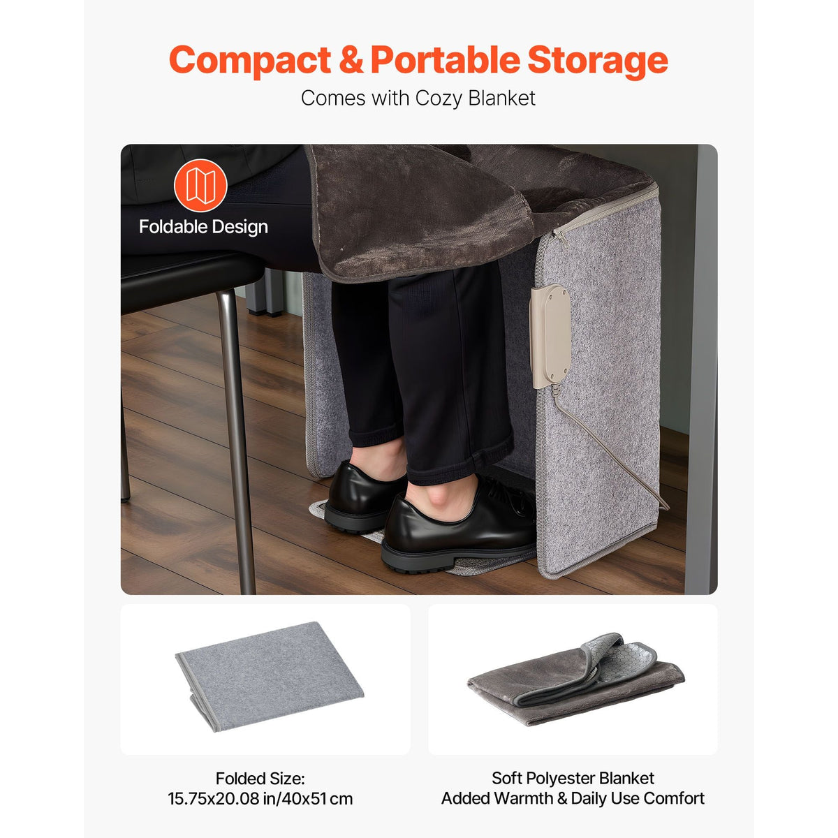 Under Desk Space Heater,Foldble Foot Warmer Portable for Home&Office,Timer & Secure,Quiet for Legs,Ankles,Touch&Remote Control Personal Electric Wall Foot Warming Pad,Over-Heat Protection
