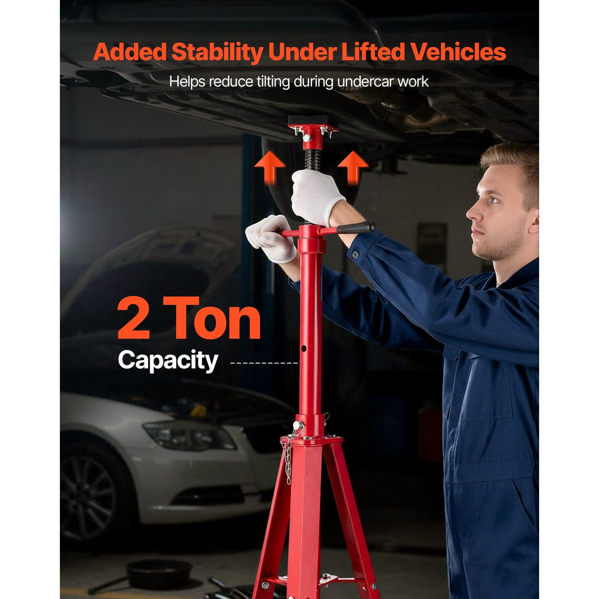 Under Hoist Tripod Stand, 2 Ton (4409 lbs) Capacity High Lift Jack Stand Reach Underhoist Support, Lifting from 47.24" to 84.65", 4-Level Adjustable Height, Heavy Duty Carbon Steel for Car Lift