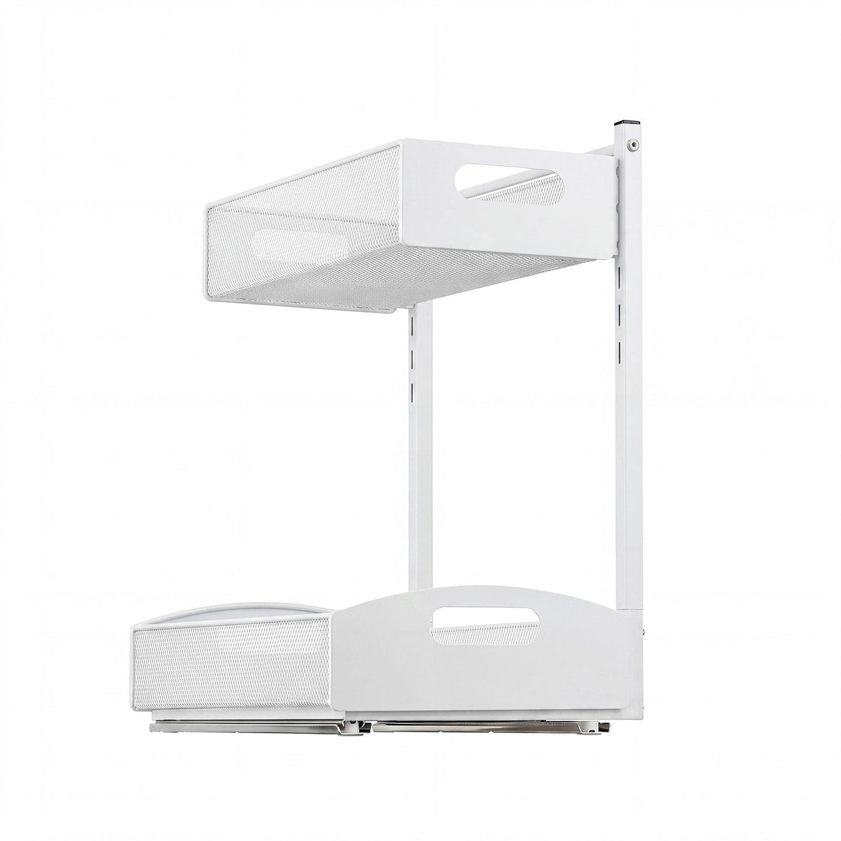 Under Sink Organizer, 2 Pack 2-Tier Pull Out Cabinet Organizer with 4-Level Height Adjustment, Metal Slide Out Shelf, Multi-Purpose Cabinet Organizers and Storage for Bathroom & Kitchen, White