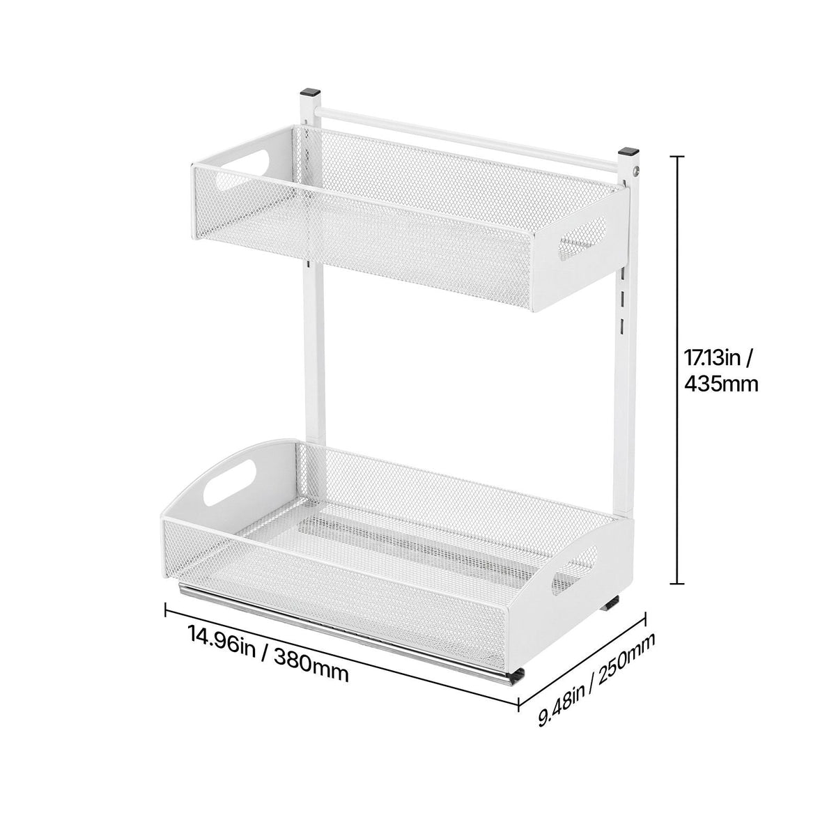 Under Sink Organizer, 2 Pack 2-Tier Pull Out Cabinet Organizer with 4-Level Height Adjustment, Metal Slide Out Shelf, Multi-Purpose Cabinet Organizers and Storage for Bathroom & Kitchen, White