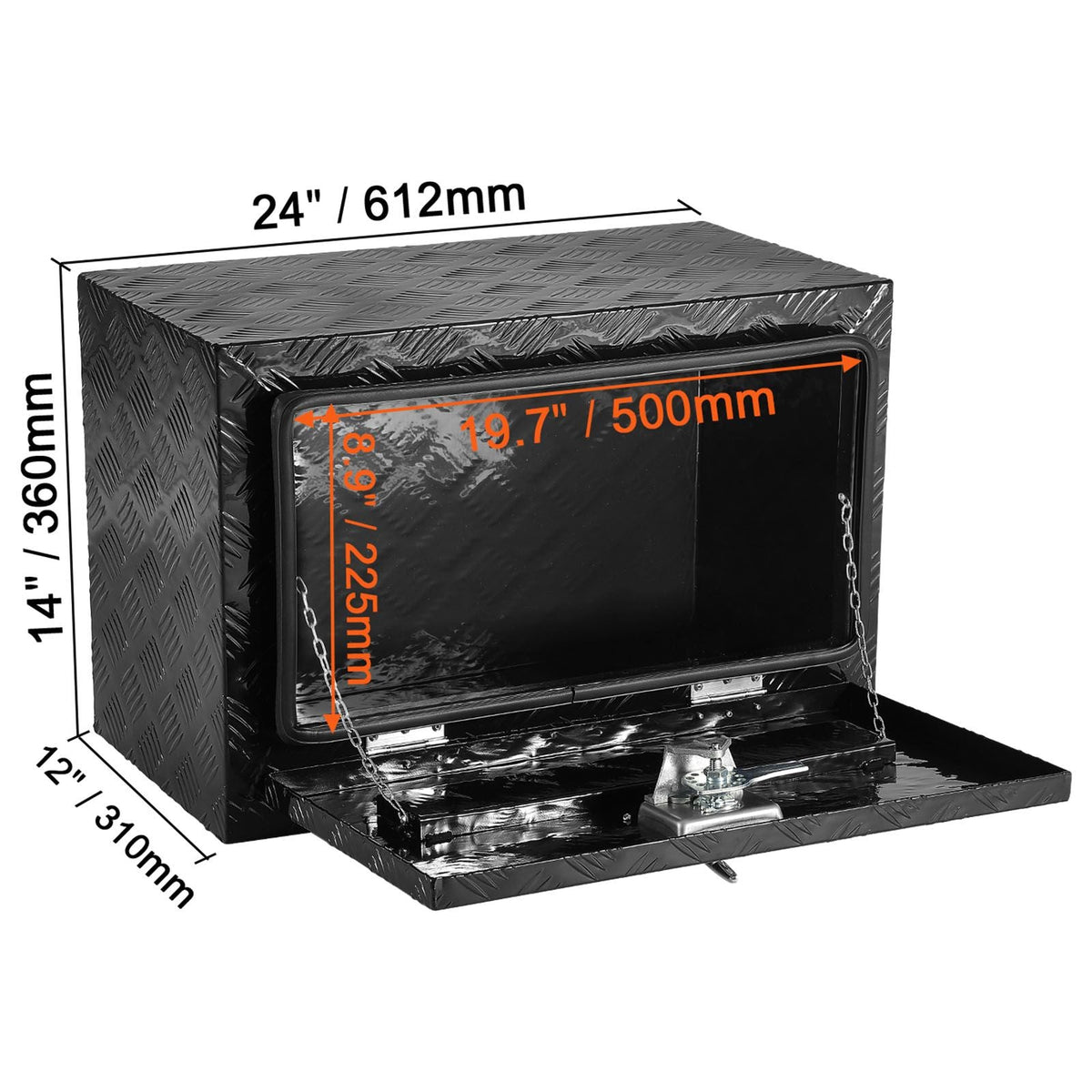 Underbody Truck Box, 24" x 12" x 14" Pickup Storage Box, Heavy Duty Aluminum Diamond Plate Tool Box with Lock and Keys, Waterproof Trailer Storage Box with T-Handle Latch for Truck, Van, Trailer