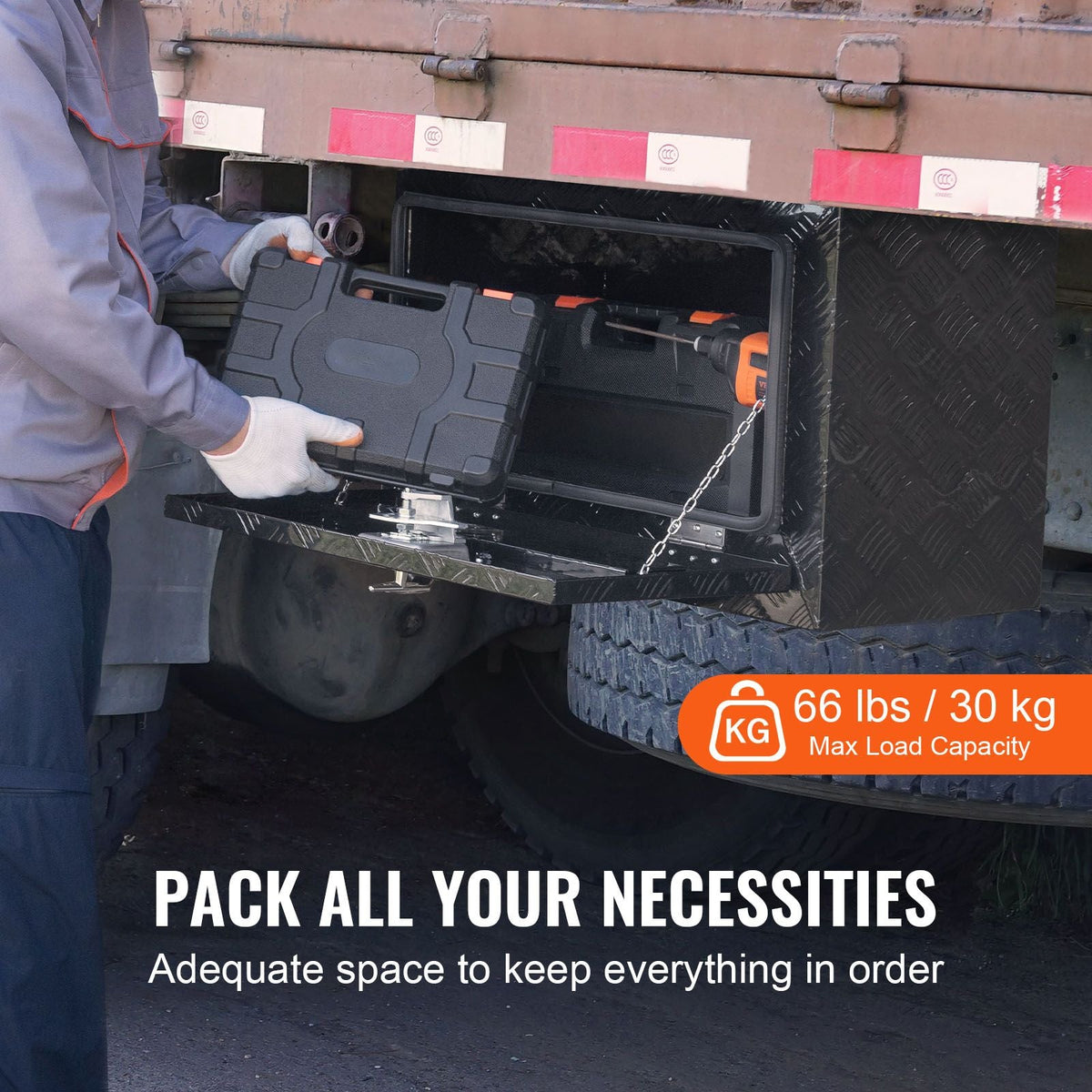 Underbody Truck Box, 24" x 12" x 14" Pickup Storage Box, Heavy Duty Aluminum Diamond Plate Tool Box with Lock and Keys, Waterproof Trailer Storage Box with T-Handle Latch for Truck, Van, Trailer