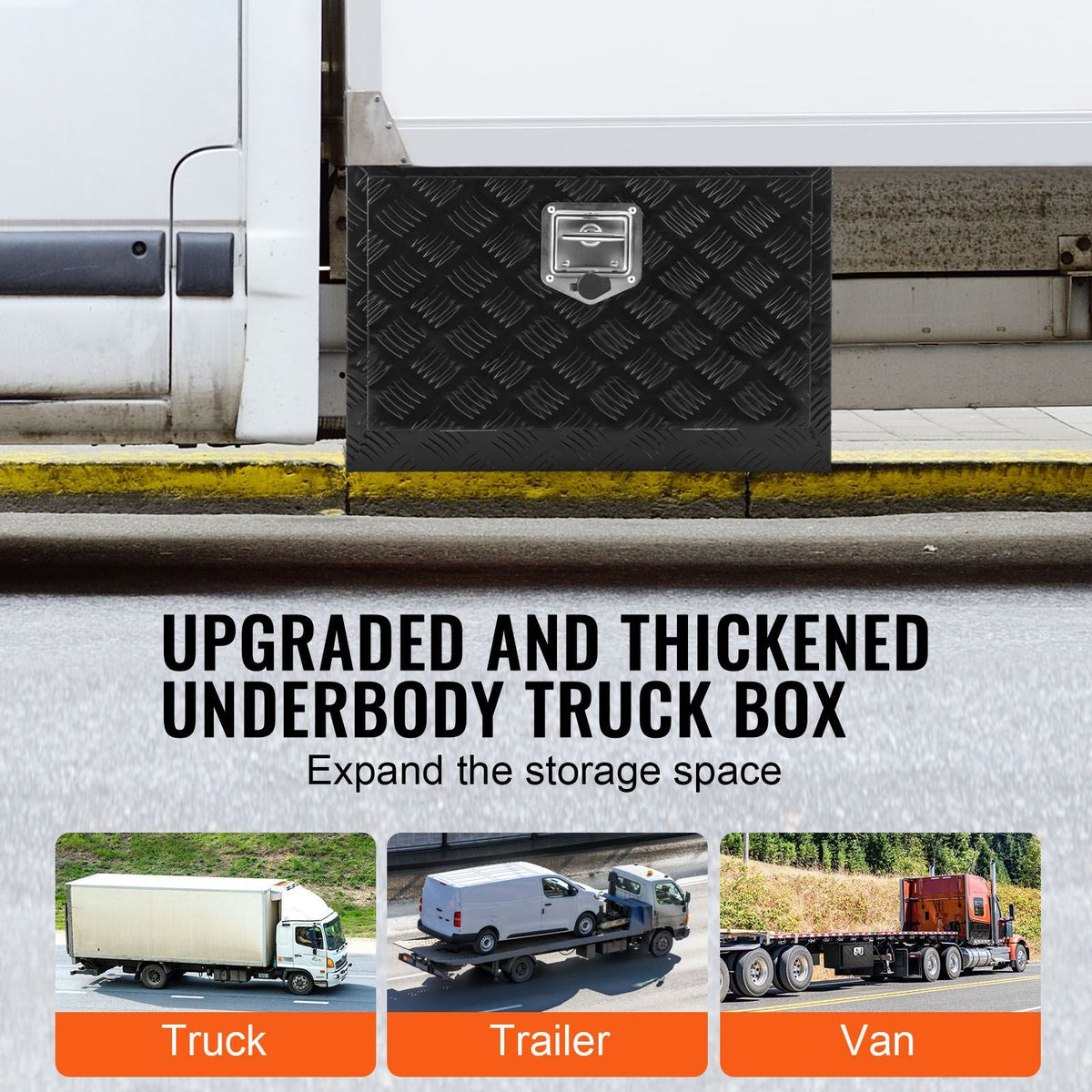 Underbody Truck Box, 24" x 12" x 14" Pickup Storage Box, Heavy Duty Aluminum Diamond Plate Tool Box with Lock and Keys, Waterproof Trailer Storage Box with T-Handle Latch for Truck, Van, Trailer
