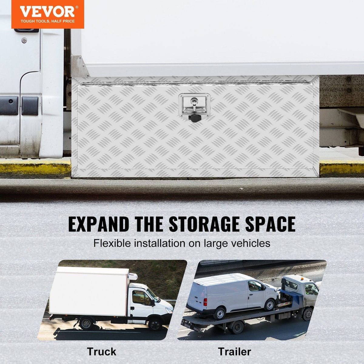 Underbody Truck Box, 36"×17"×18" Pickup Storage Box, Heavy Duty Aluminum Diamond Plate Tool Box with Lock and Keys, Waterproof Trailer Storage Box with T-Handle Latch for Truck, Van, Trailer