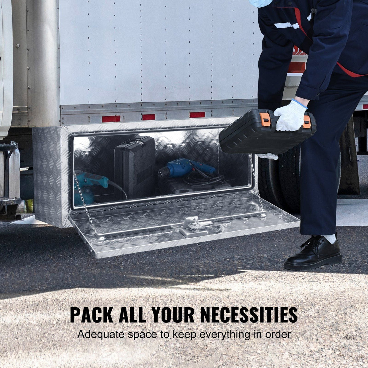 Underbody Truck Box, 36"×17"×18" Pickup Storage Box, Heavy Duty Aluminum Diamond Plate Tool Box with Lock and Keys, Waterproof Trailer Storage Box with T-Handle Latch for Truck, Van, Trailer