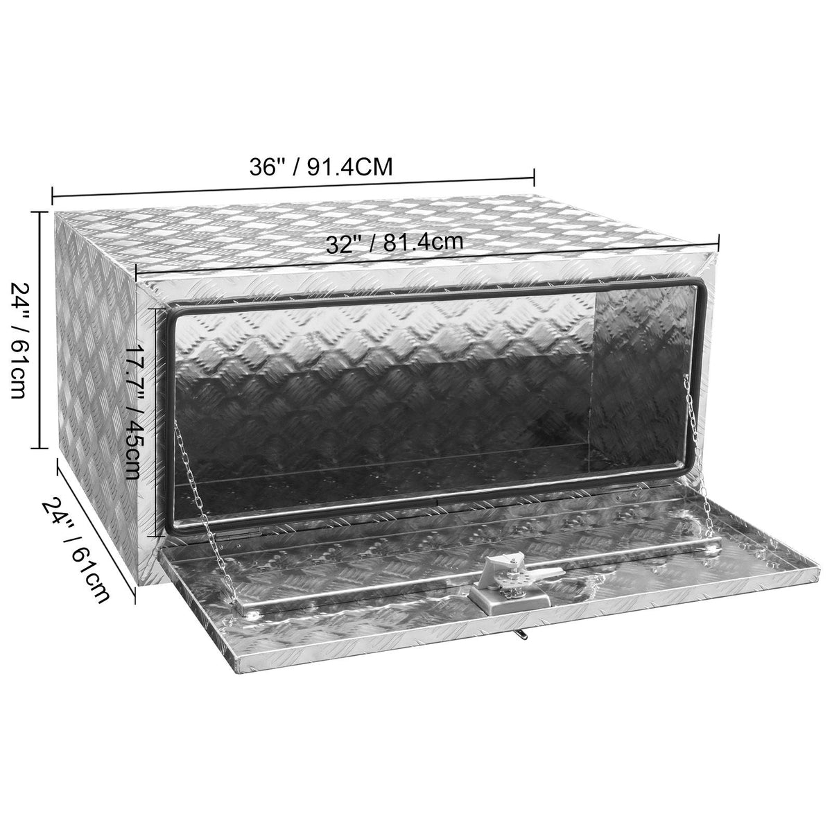 Underbody Truck Box, 36"×24"×24" Pickup Storage Box, Heavy Duty Aluminum Diamond Plate Tool Box with Lock and Keys, Waterproof Trailer Storage Box with T-Handle Latch for Truck, Van, Trailer