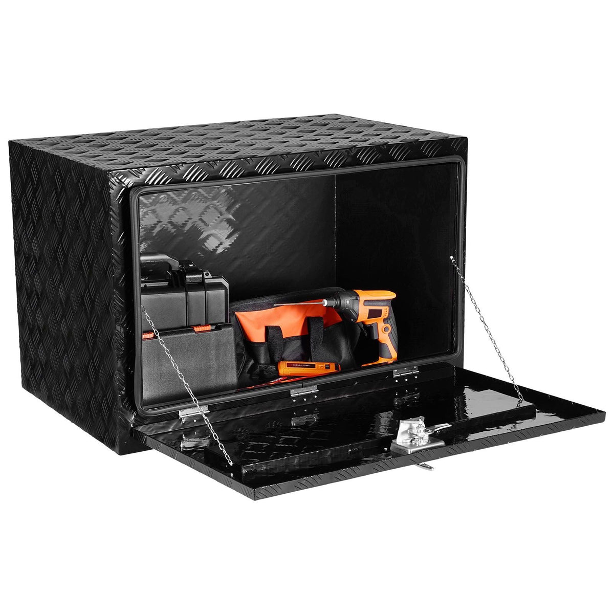 Underbody Truck Box, 48" x 17" x 18" Pickup Storage Box, Heavy Duty Aluminum Diamond Plate Tool Box with Lock and Keys, Waterproof Trailer Storage Box with T-Handle Latch for Truck, Van, Trailer