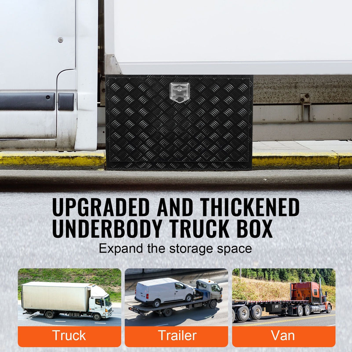 Underbody Truck Box, 48" x 17" x 18" Pickup Storage Box, Heavy Duty Aluminum Diamond Plate Tool Box with Lock and Keys, Waterproof Trailer Storage Box with T-Handle Latch for Truck, Van, Trailer