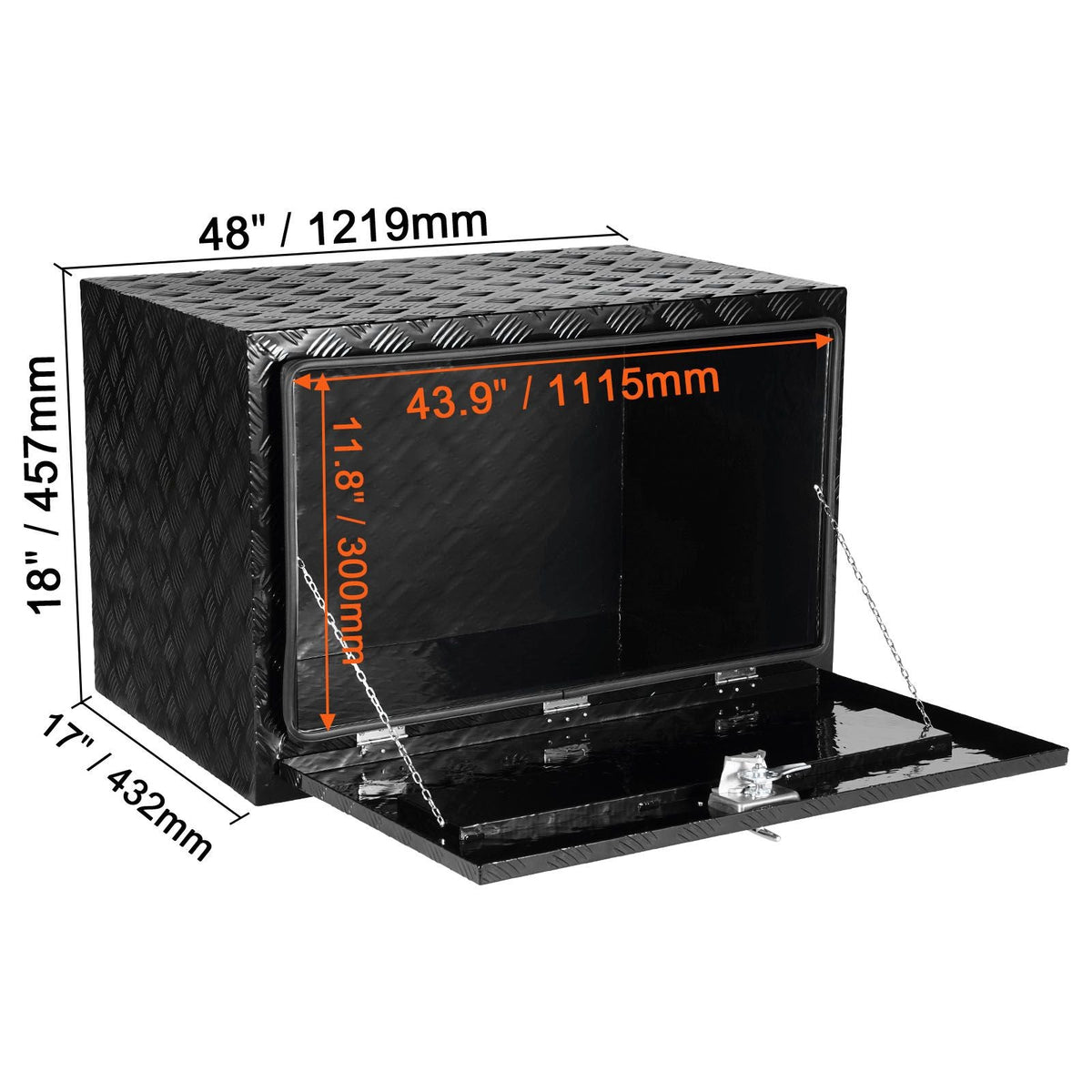 Underbody Truck Box, 48" x 17" x 18" Pickup Storage Box, Heavy Duty Aluminum Diamond Plate Tool Box with Lock and Keys, Waterproof Trailer Storage Box with T-Handle Latch for Truck, Van, Trailer