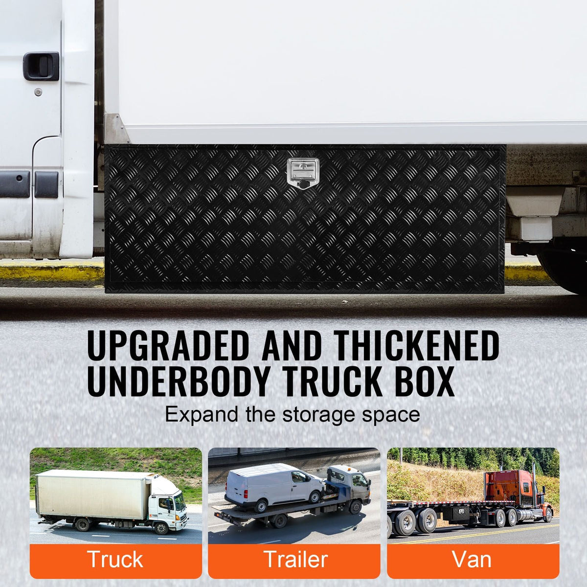 Underbody Truck Box, 60" x 24" x 24" Pickup Storage Box, Heavy Duty Aluminum Diamond Plate Tool Box with Lock and Keys, Waterproof Trailer Storage Box with T-Handle Latch for Truck, Van, Trailer