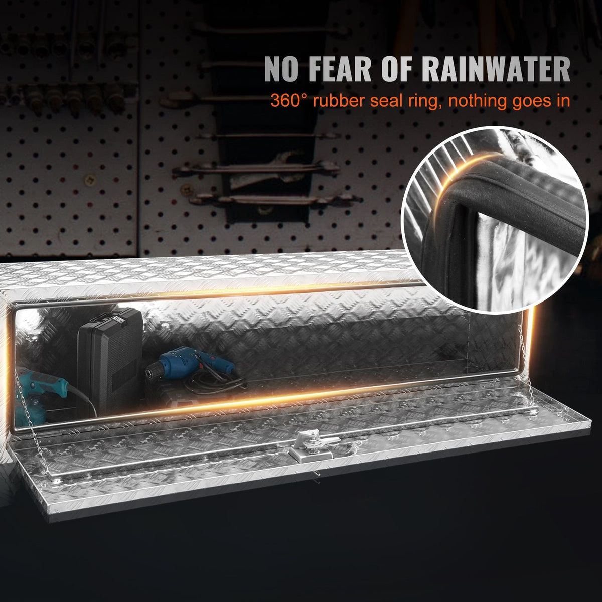 Underbody Truck Box, 60"×17"×18" Pickup Storage Box, Heavy Duty Aluminum Diamond Plate Tool Box with Lock and Keys, Waterproof Trailer Storage Box with T-Handle Latch for Truck, Van, Trailer