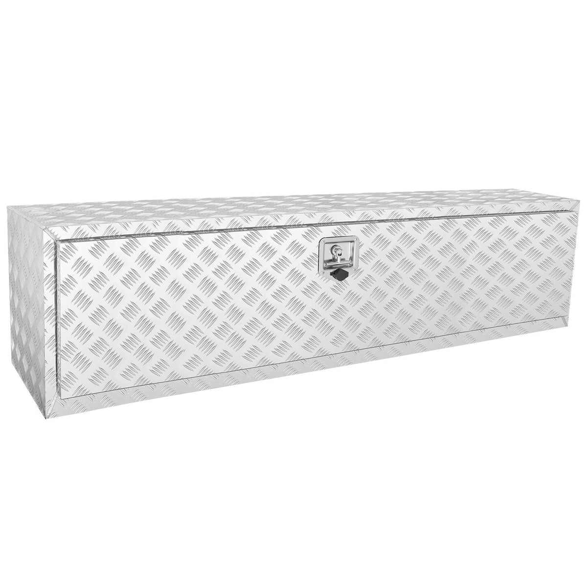 Underbody Truck Box, 60"×17"×18" Pickup Storage Box, Heavy Duty Aluminum Diamond Plate Tool Box with Lock and Keys, Waterproof Trailer Storage Box with T-Handle Latch for Truck, Van, Trailer