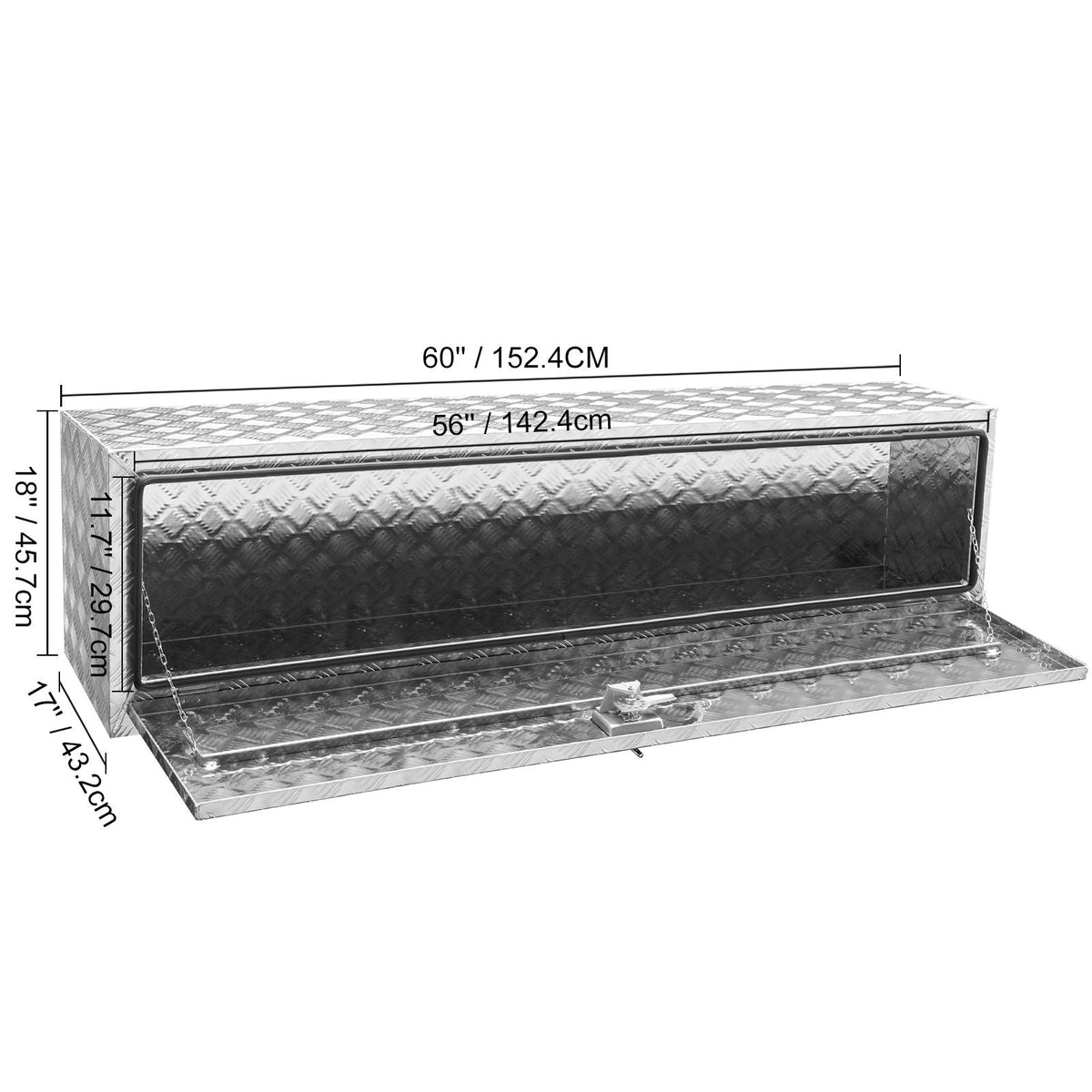 Underbody Truck Box, 60"×17"×18" Pickup Storage Box, Heavy Duty Aluminum Diamond Plate Tool Box with Lock and Keys, Waterproof Trailer Storage Box with T-Handle Latch for Truck, Van, Trailer