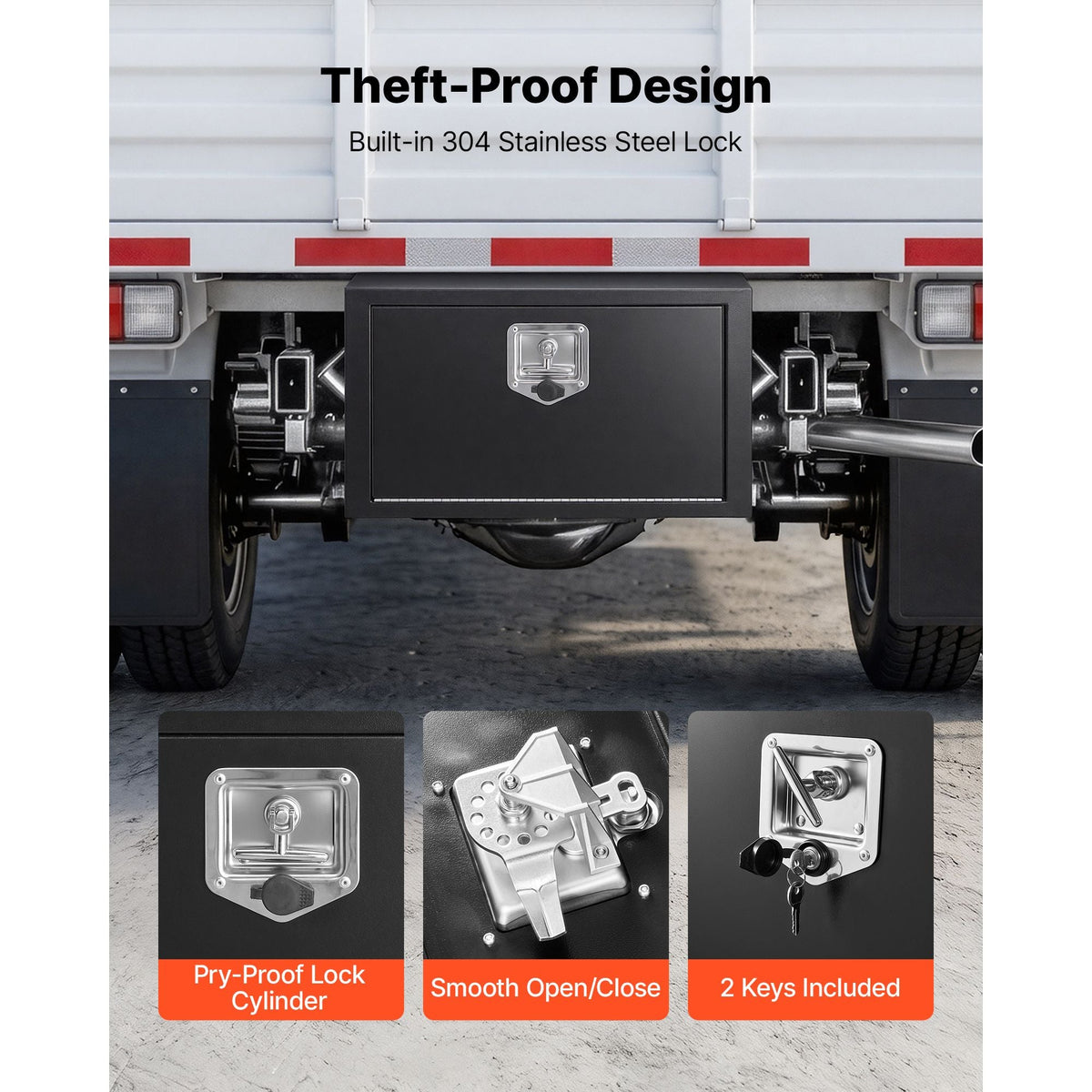 Underbody Truck Tool Box, 24 x 12 x 14 Inch Heavy Duty Steel Trailer Storage Box with Lock & Keys, Waterproof Trailer Storage Organizer Under Body Chest with T-Handle for Truck, Van, SUV, Black