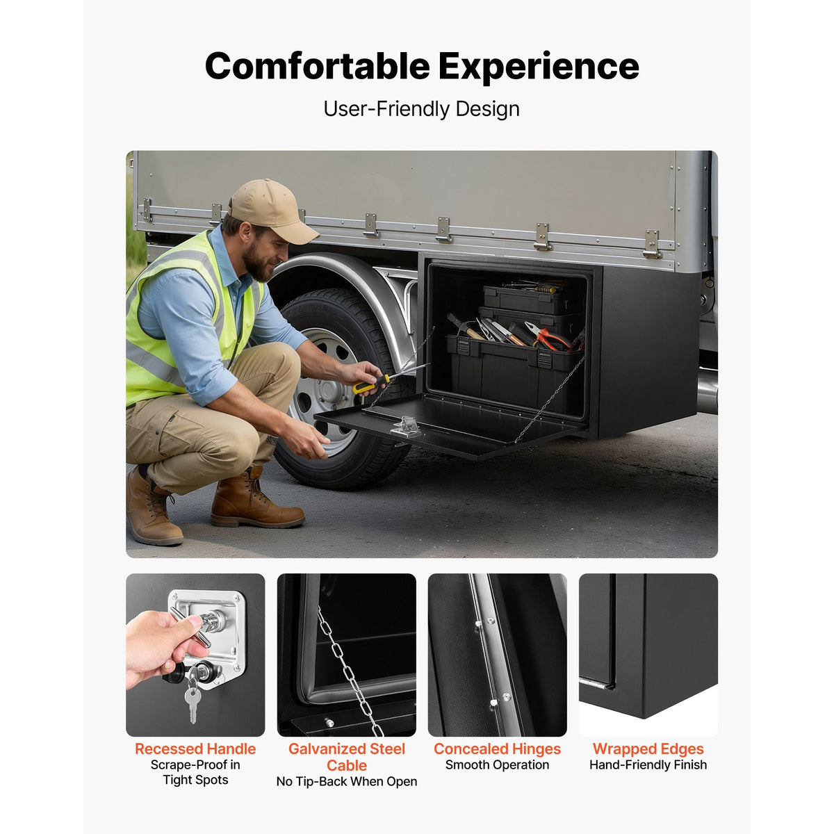 Underbody Truck Tool Box, 36 x 24 x 24 Inch Heavy Duty Steel Trailer Storage Box with Lock & Keys, Waterproof Trailer Storage Organizer Under Body Chest with T-Handle for Truck, Van, SUV, Black