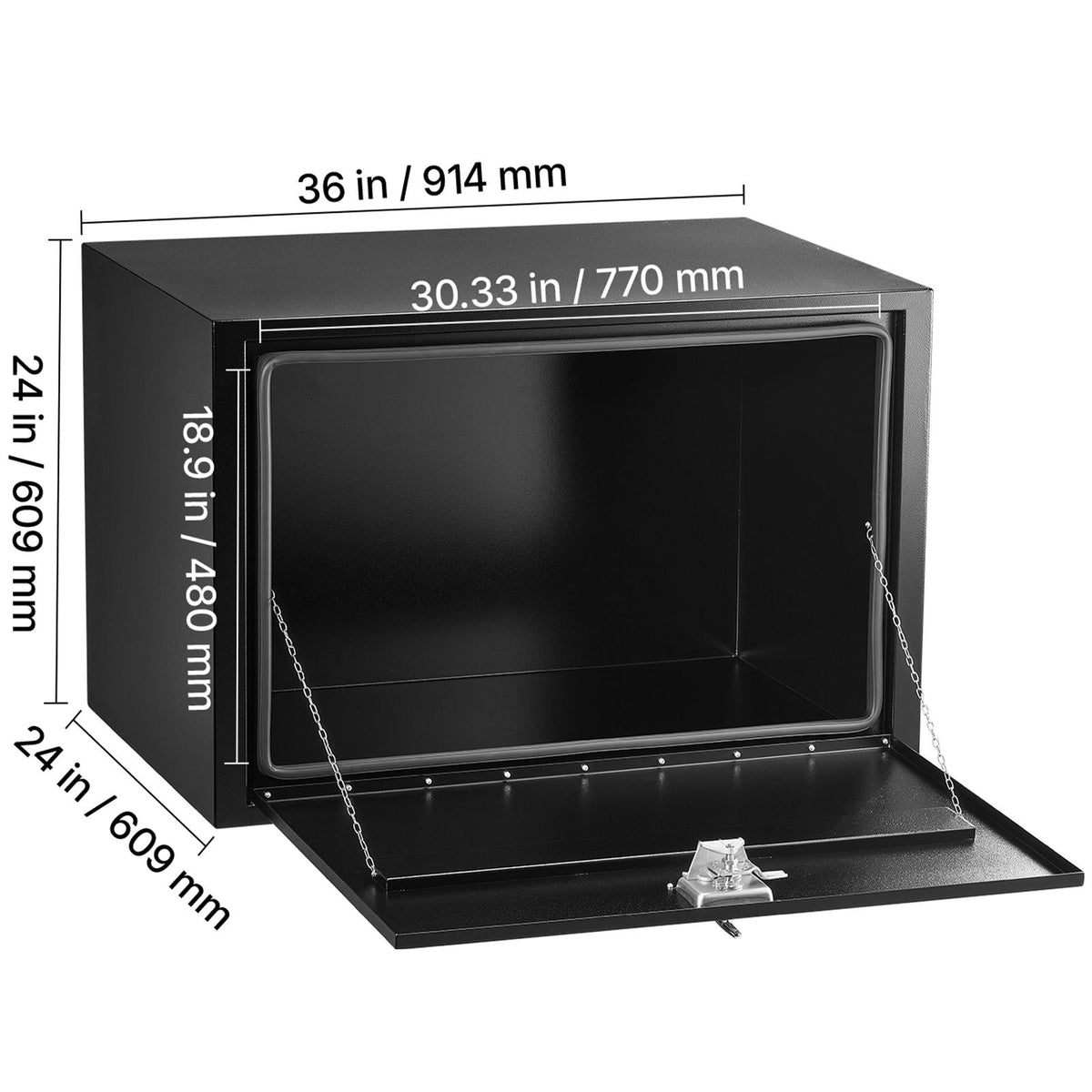 Underbody Truck Tool Box, 36 x 24 x 24 Inch Heavy Duty Steel Trailer Storage Box with Lock & Keys, Waterproof Trailer Storage Organizer Under Body Chest with T-Handle for Truck, Van, SUV, Black