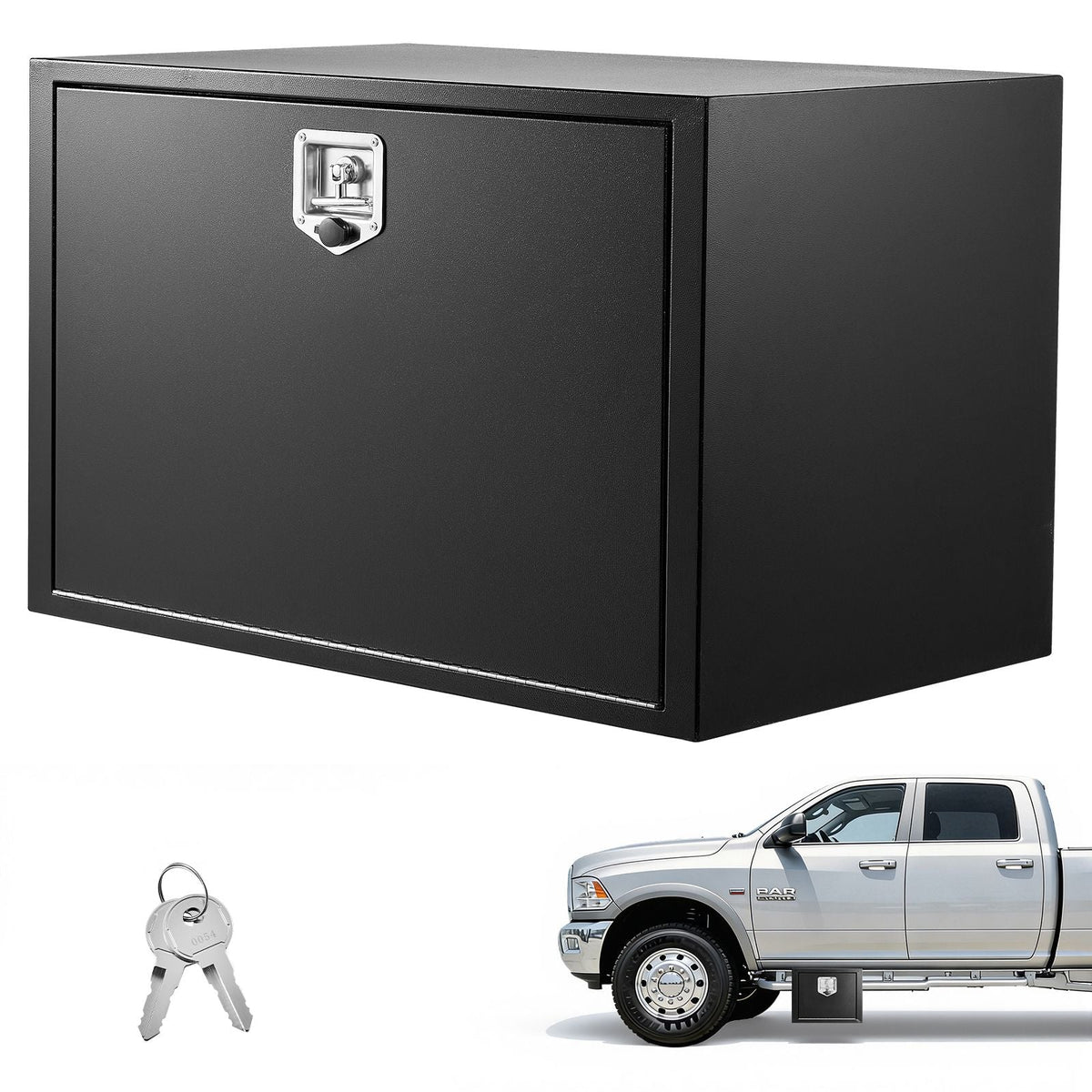 Underbody Truck Tool Box, 36 x 24 x 24 Inch Heavy Duty Steel Trailer Storage Box with Lock & Keys, Waterproof Trailer Storage Organizer Under Body Chest with T-Handle for Truck, Van, SUV, Black