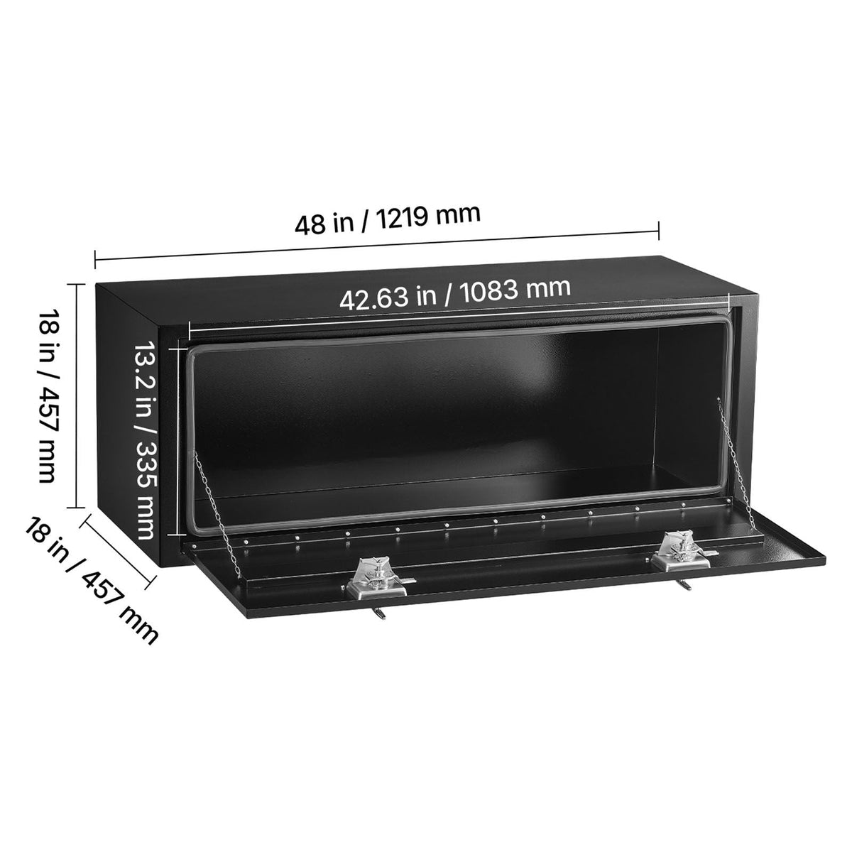Underbody Truck Tool Box, 48 x 18 x 18 Inch Heavy Duty Steel Trailer Storage Box with Lock & Keys, Waterproof Trailer Storage Organizer Under Body Chest with T-Handle for Truck, Van, SUV, Black