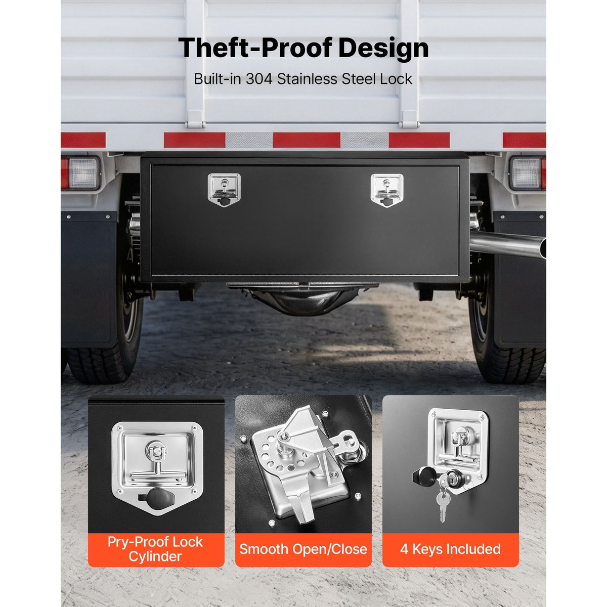 Underbody Truck Tool Box, 48 x 18 x 18 Inch Heavy Duty Steel Trailer Storage Box with Lock & Keys, Waterproof Trailer Storage Organizer Under Body Chest with T-Handle for Truck, Van, SUV, Black