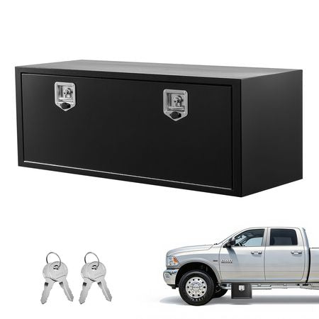 Underbody Truck Tool Box, 48 x 18 x 18 Inch Heavy Duty Steel Trailer Storage Box with Lock & Keys, Waterproof Trailer Storage Organizer Under Body Chest with T-Handle for Truck, Van, SUV, Black