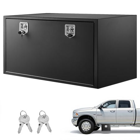 Underbody Truck Tool Box, 48 x 24 x 24 Inch Heavy Duty Steel Trailer Storage Box with Lock & Keys, Waterproof Trailer Storage Organizer Under Body Chest with T-Handle for Truck, Van, SUV, Black