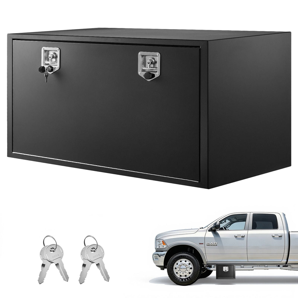 Underbody Truck Tool Box, 48 x 24 x 24 Inch Heavy Duty Steel Trailer Storage Box with Lock & Keys, Waterproof Trailer Storage Organizer Under Body Chest with T-Handle for Truck, Van, SUV, Black