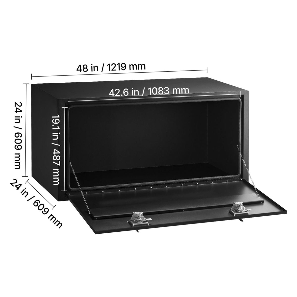 Underbody Truck Tool Box, 48 x 24 x 24 Inch Heavy Duty Steel Trailer Storage Box with Lock & Keys, Waterproof Trailer Storage Organizer Under Body Chest with T-Handle for Truck, Van, SUV, Black