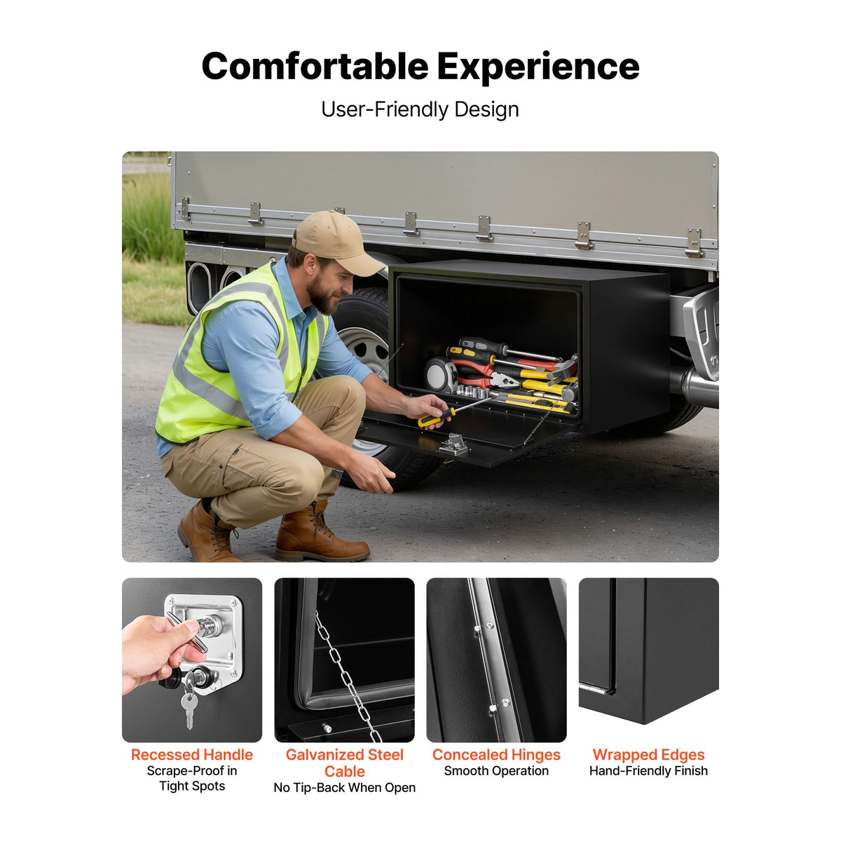 Underbody Truck Tool Box, 48 x 24 x 24 Inch Heavy Duty Steel Trailer Storage Box with Lock & Keys, Waterproof Trailer Storage Organizer Under Body Chest with T-Handle for Truck, Van, SUV, Black