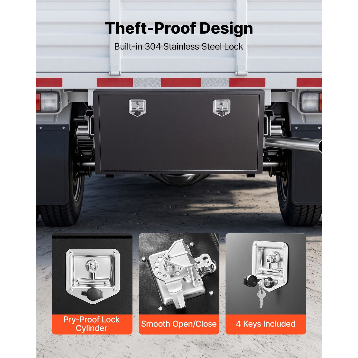 Underbody Truck Tool Box, 48 x 24 x 24 Inch Heavy Duty Steel Trailer Storage Box with Lock & Keys, Waterproof Trailer Storage Organizer Under Body Chest with T-Handle for Truck, Van, SUV, Black