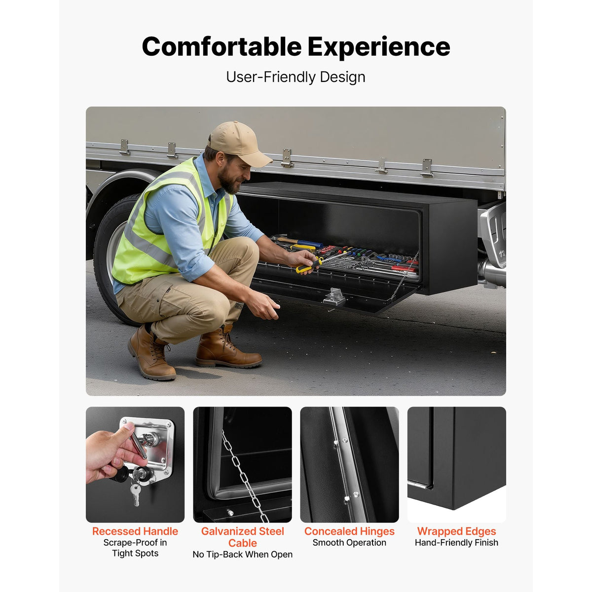 Underbody Truck Tool Box, 60 x 18 x 18 Inch Heavy Duty Steel Trailer Storage Box with Lock & Keys, Waterproof Trailer Storage Organizer Under Body Chest with T-Handle for Truck, Van, SUV, Black