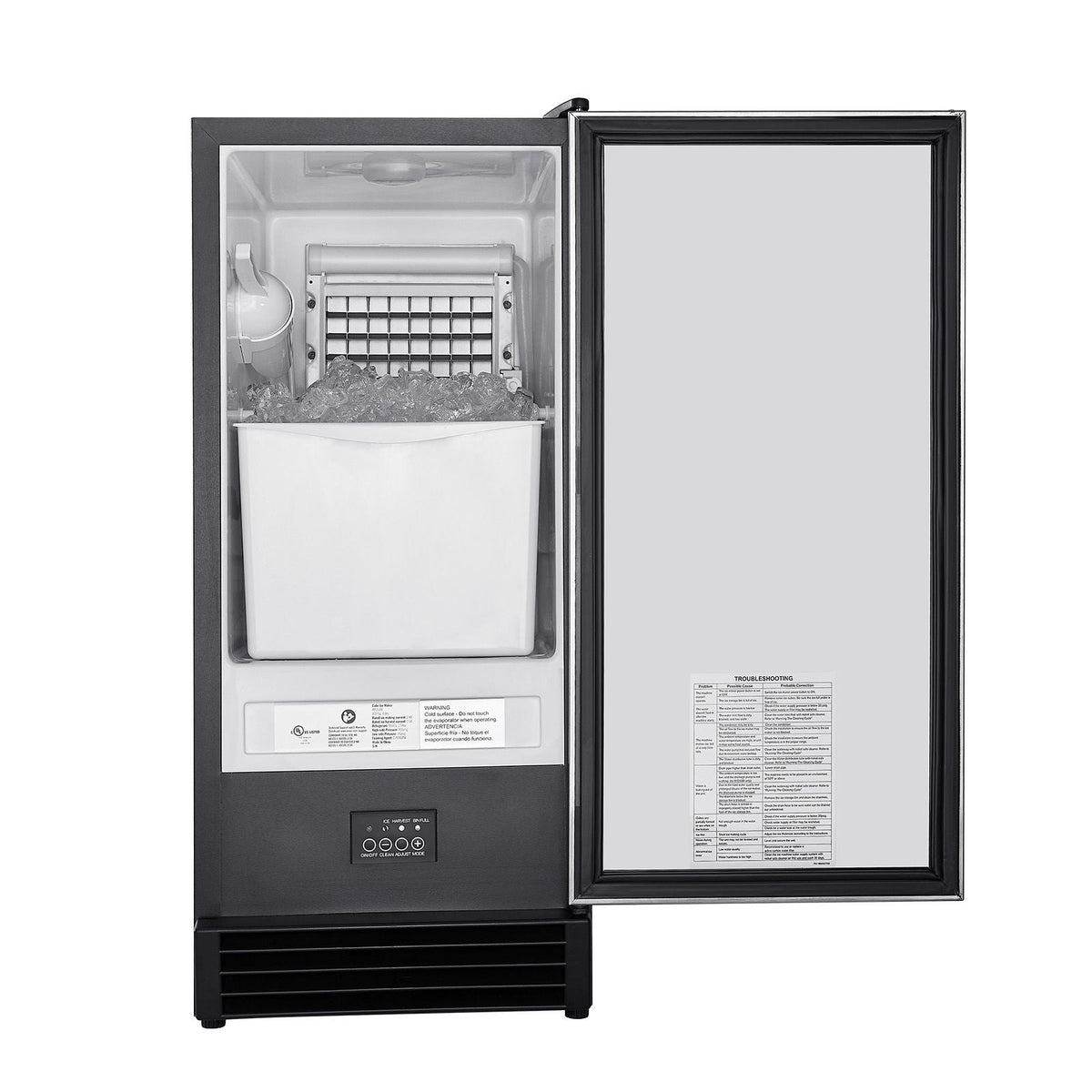 Undercounter Built-in Ice Maker, 50 Lbs/Day Under Counter Ice Maker Machine with Drain Pump Reversible Door Stainless Steel, Freestanding Ice Maker for Commercial Home Kitchen