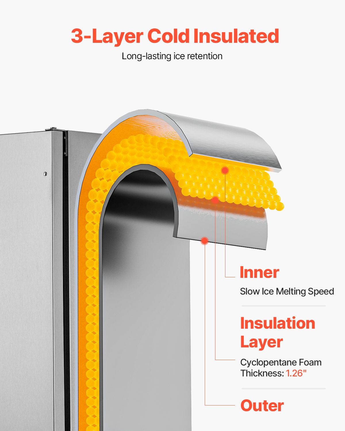 Undercounter Built-in Ice Maker, 50 Lbs/Day Under Counter Ice Maker Machine with Reversible Door Stainless Steel, Freestanding Ice-Making Machine for Restaurant, Outdoor Kitchen, Terrace, Pool