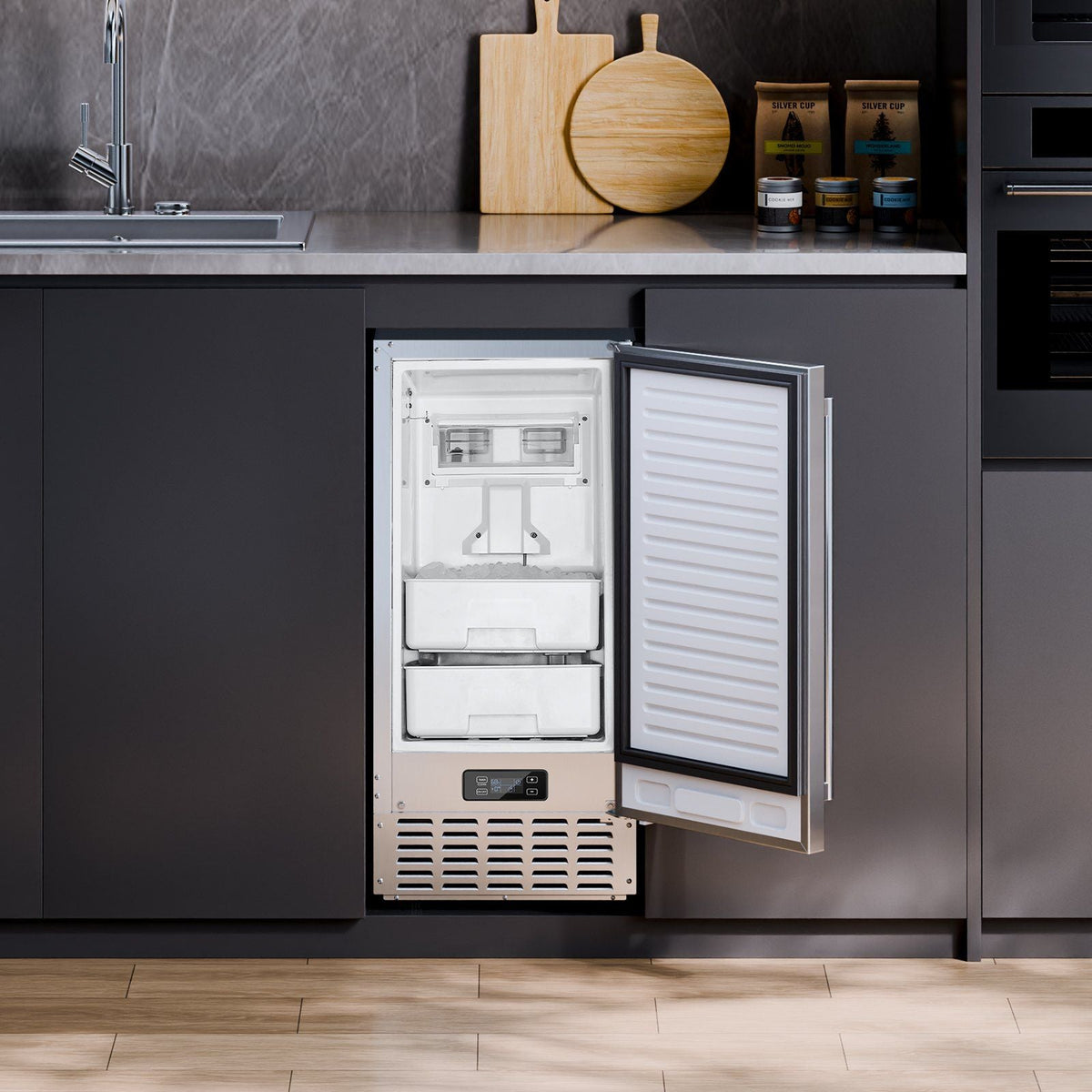 Undercounter Built-in Ice Maker, 66 Lbs/Day Under Counter Nugget Ice Maker Machine with Reversible Door Stainless Steel, Freestanding Ice Maker for Commercial Home Kitchen, Electric Drainage