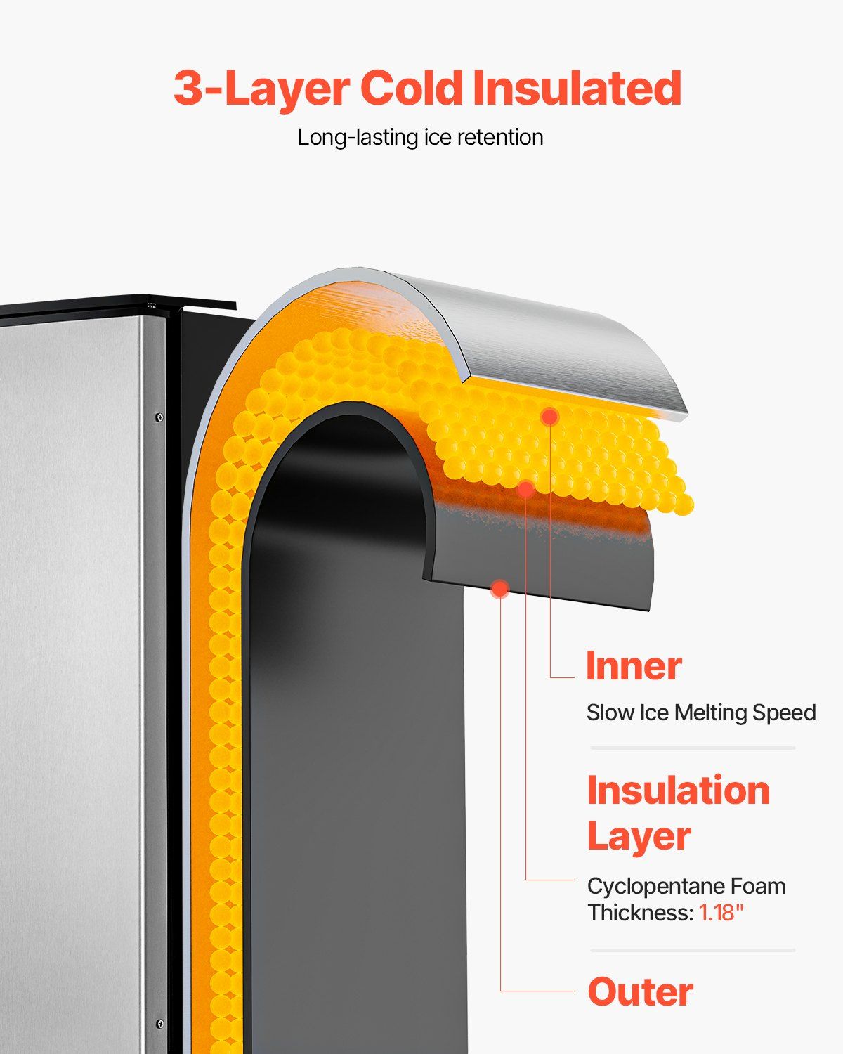 Undercounter Built-in Ice Maker, 80 Lbs/Day Under Counter Ice Maker Machine with Reversible Door Stainless Steel, Freestanding Ice Maker for Commercial Home Kitchen, Electric Drainage