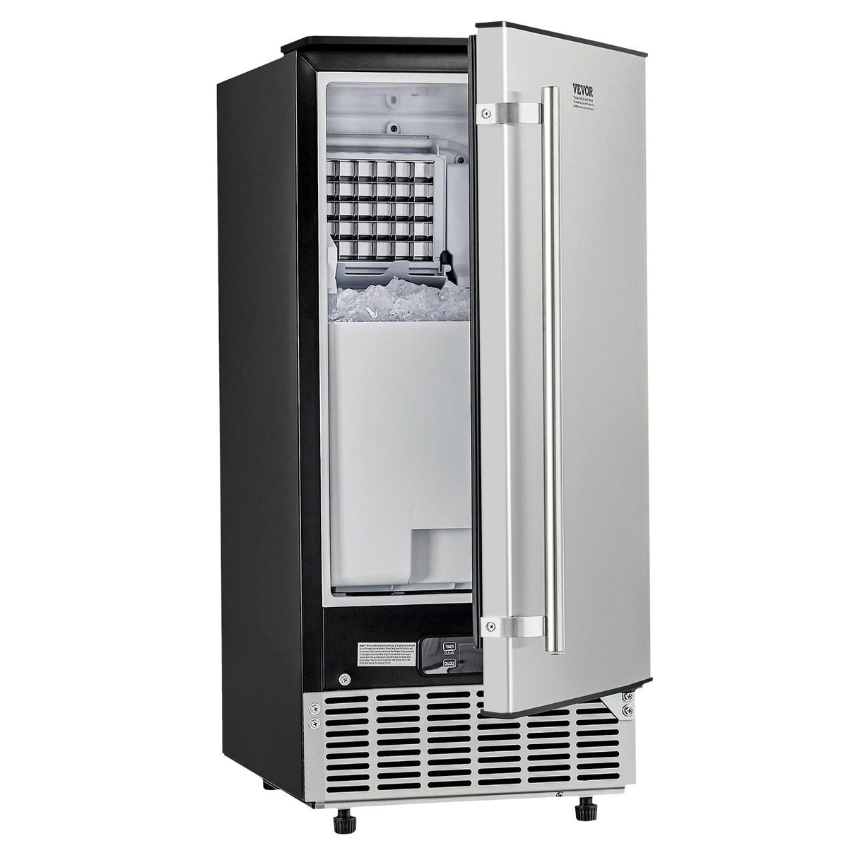 Undercounter Built-in Ice Maker, 80 Lbs/Day Under Counter Ice Maker Machine with Reversible Door Stainless Steel, Freestanding Ice Maker for Commercial Home Kitchen, Electric Drainage