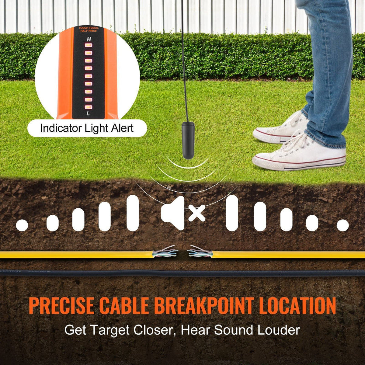 Underground Cable Locator, 3 FT Max. Detection Depth, Wire Tracer Break Detector Finder with Earphone, 1000 FT Max.Detection Length Cable Tester for Pet Fence Buried Sprinkler Valve Irrigation