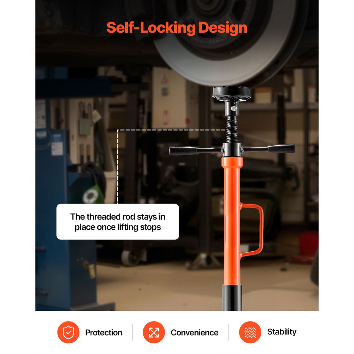 Underhoist Support Stand, 1 Ton (2204 lbs) Capacity Under Hoist Jack Stand with Handle, Adjustable Height, Bearing Mounted Spin Handle, Self-Locking Threaded Screw, Support Vehicle Components