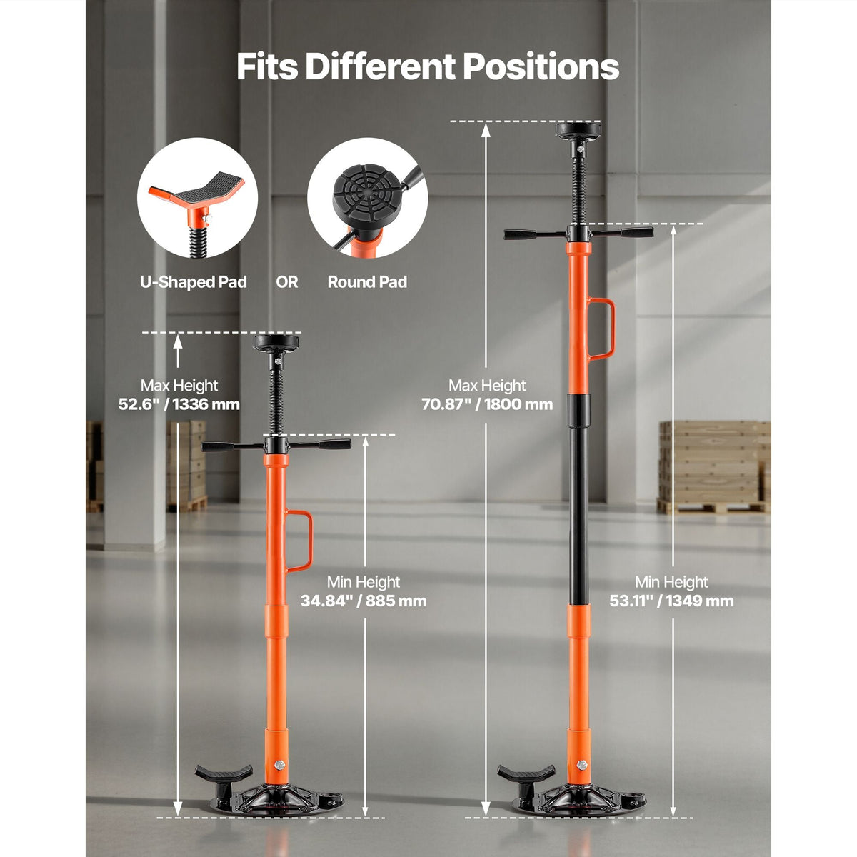 Underhoist Support Stand, 1 Ton (2204 lbs) Capacity Under Hoist Jack Stand with Handle, Adjustable Height, Bearing Mounted Spin Handle, Self-Locking Threaded Screw, Support Vehicle Components