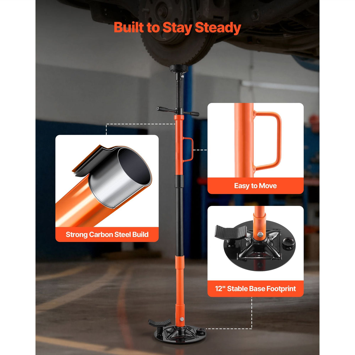 Underhoist Support Stand, 1 Ton (2204 lbs) Capacity Under Hoist Jack Stand with Handle, Adjustable Height, Bearing Mounted Spin Handle, Self-Locking Threaded Screw, Support Vehicle Components