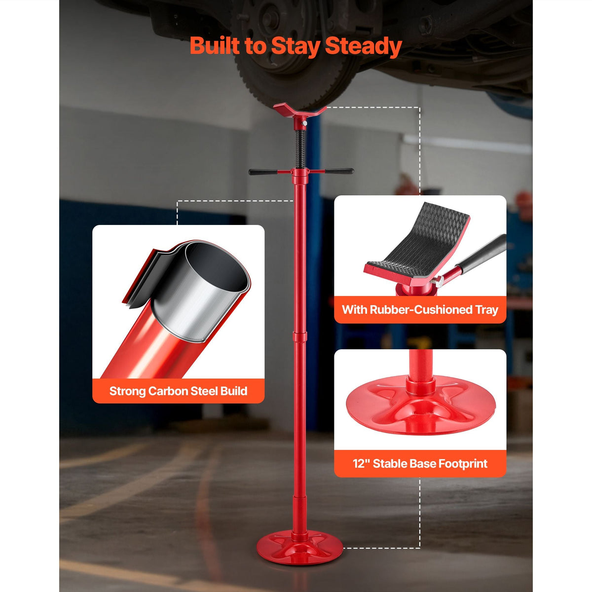 Underhoist Support Stand, 1/2 Ton (1102 lbs) Capacity Under Hoist Jack Stand, Lifting from 54.02" to 83.86", Bearing Mounted Spin Handle, Self-Locking Threaded Screw, Support Vehicle Components