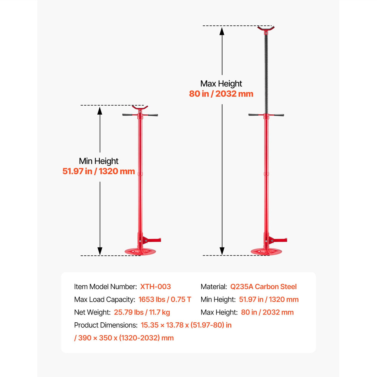 Underhoist Support Stand, 3/4 Ton (1653 lbs) Capacity Under Hoist Jack Stand, Lifting from 51.97" to 80", Bearing Mounted Spin Handle, Foot Pedal, 12" Diameter Base, Support Vehicle Components