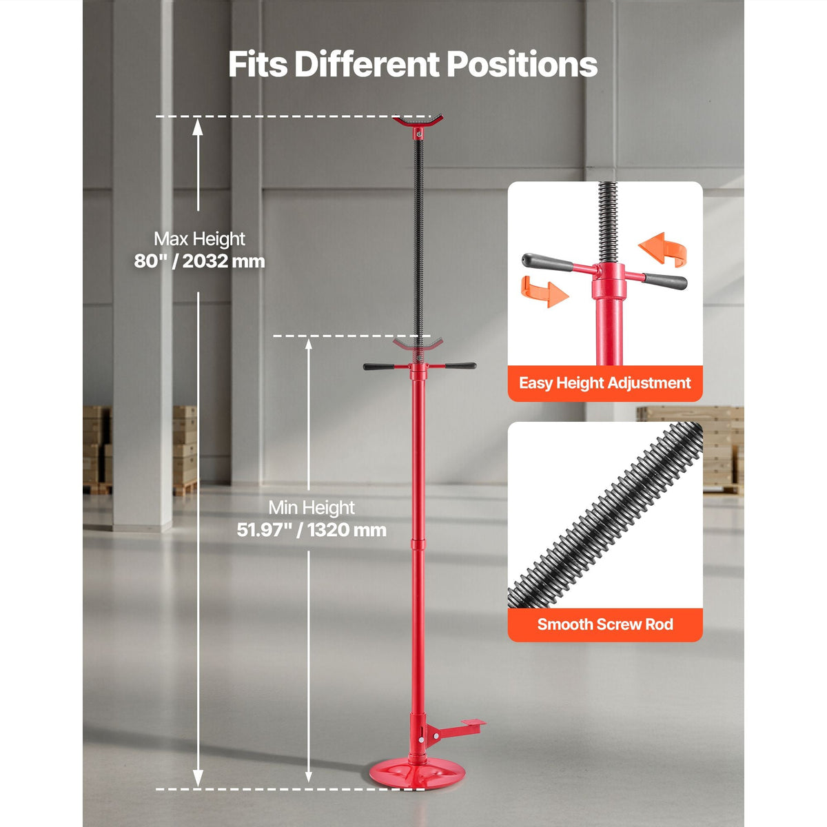 Underhoist Support Stand, 3/4 Ton (1653 lbs) Capacity Under Hoist Jack Stand, Lifting from 51.97" to 80", Bearing Mounted Spin Handle, Foot Pedal, 12" Diameter Base, Support Vehicle Components